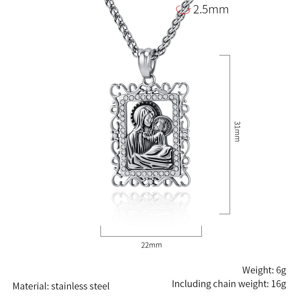 Kemstone Portrait Frame Pendant Necklace for Men Stainless Steel Vintage Relief K-PT732