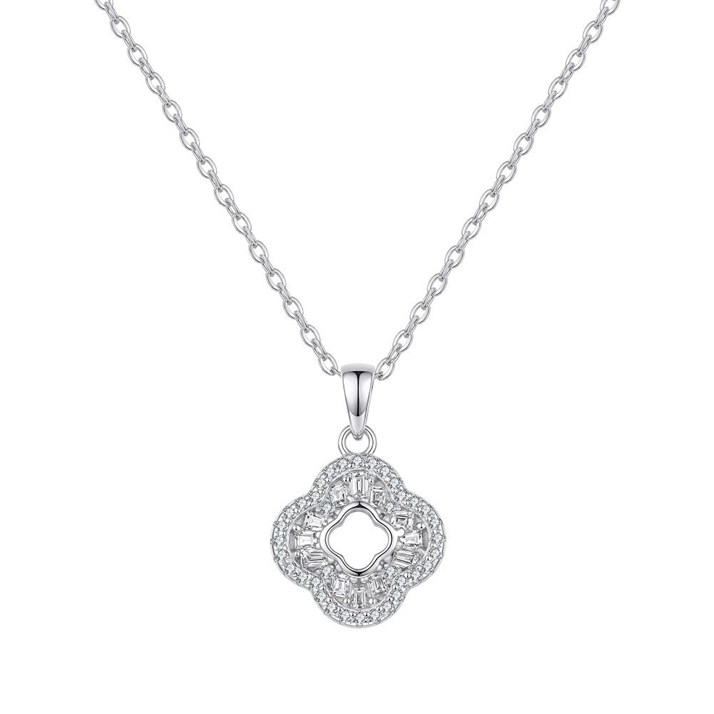 Kemston 0.6CT Moissanite Necklace for Women 925 Sterling Silver Four-Petal Openwork SMON30
