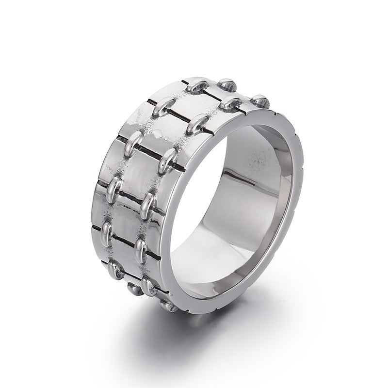 Anillo punk de acero inoxidable Kemstone para hombre - Diseño de motocicleta grabado a láser, pieza llamativa personalizable y resistente a la decoloración KR1087872-K