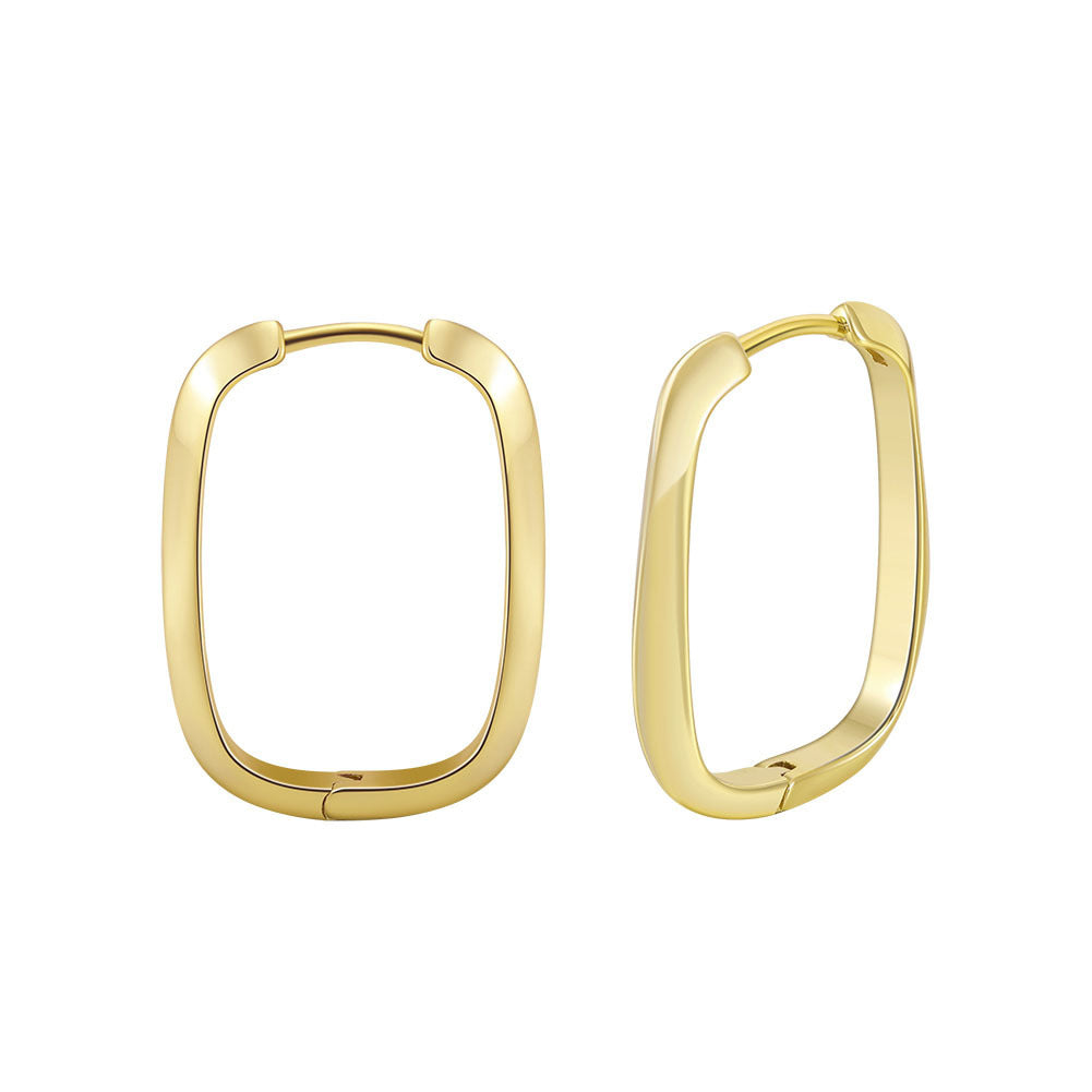 Square Hoop Earrings – 925 Sterling Silver Geometric Minimalist Handmade Jewelry for Women, Polished Lightweight Silver, 29.5x19mm  A4-GAE11