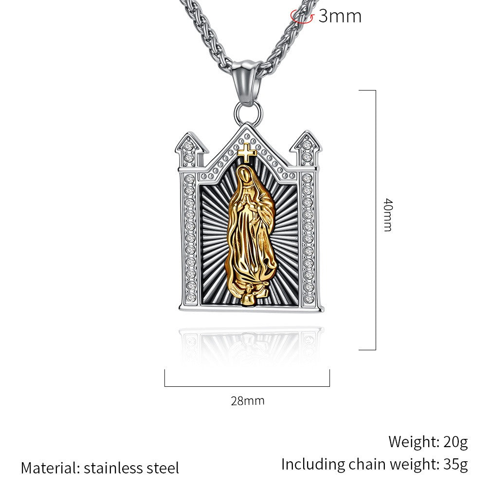 Kemstone Stainless Steel Gothic Architectural Figure Pendant Necklace Vintage Men K-R1178