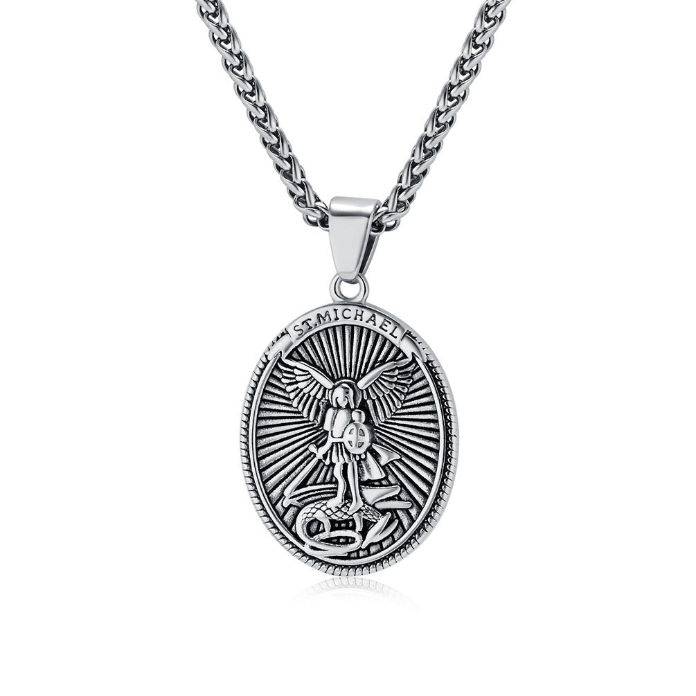 Kemstone Winged Knight Shield Stainless Steel Pendant Necklace for Men K-PT598
