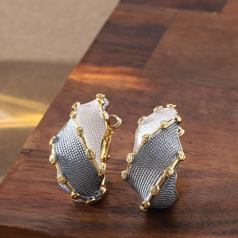 Kemstone Textured Hoop Earrings for Women Contrast Enamel Copper TD14008