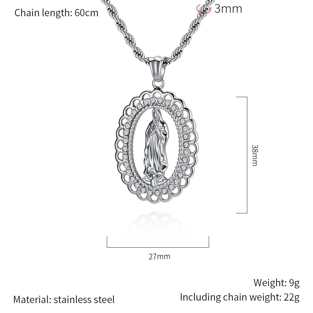 Kemstone Stainless Steel Hip Hop Pendant Necklace – Iced Out Sacred Figure Chain for Men K-PT669