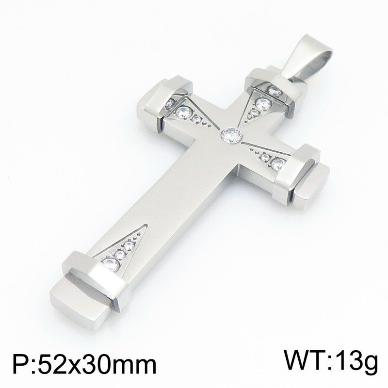 Kemston Stainless Steel Geometric Cross Pendant Necklace for Men KP119531-KFC