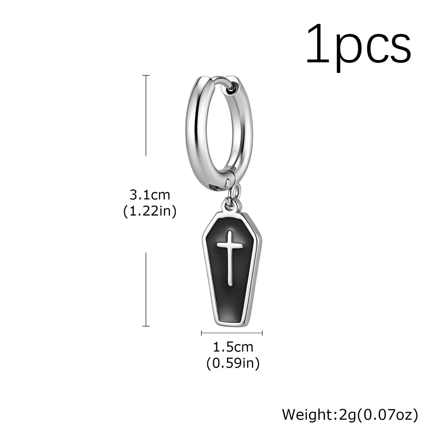 Kemstone Stainless Steel Cross Hoop Earring for Men Dark Drop ED-1090