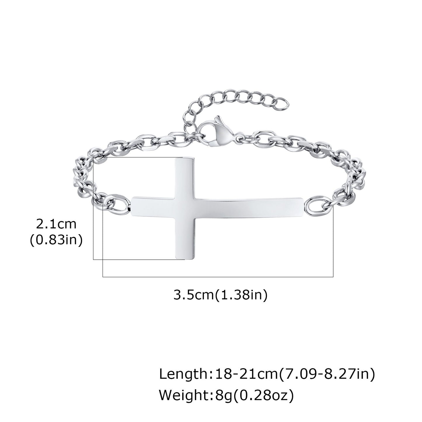 Kemstone Stainless Steel Cross Bar Bracelet for Men Silver BR-2256S