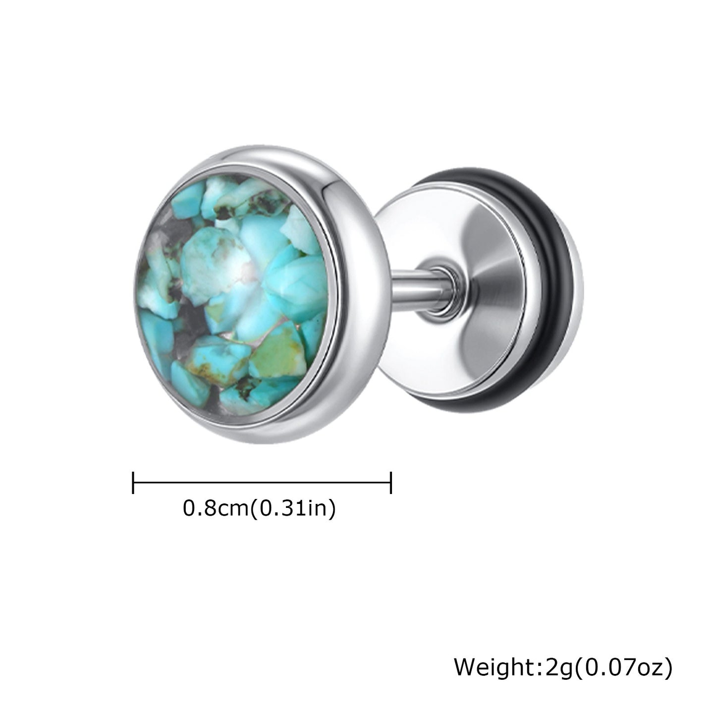Kemstone Stainless Steel Turquoise Resin Stud Earrings for Men – Round Street Style ES-678