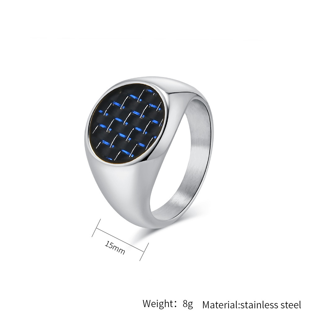 Kemstone Stainless Steel Carbon Fiber Ring for Men Black Inlay Texture K-R782