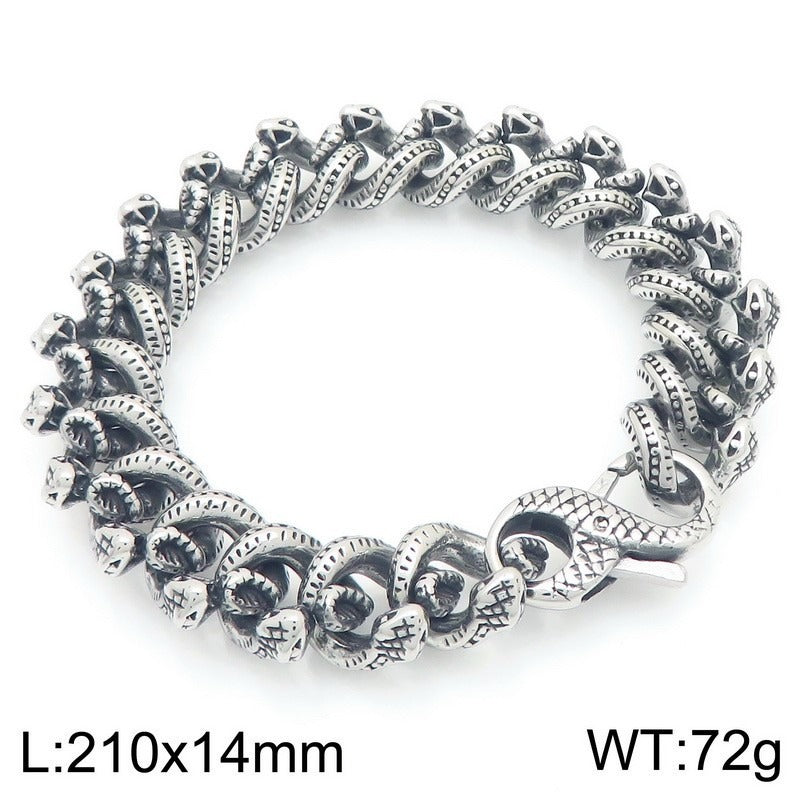 Kemstone Snake Chain Bracelet for Men Titanium Steel Heavy Link Gold Silver KB204392-KJX