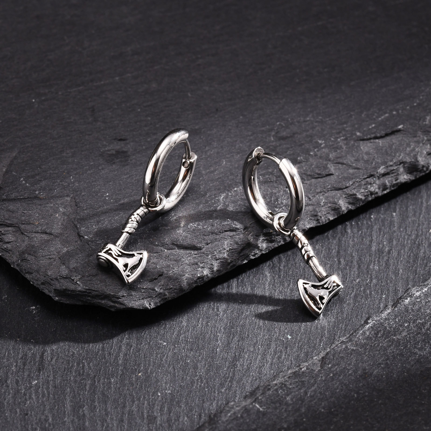 Kemstone Stainless Steel Axe Drop Hoop Earring for Men 770