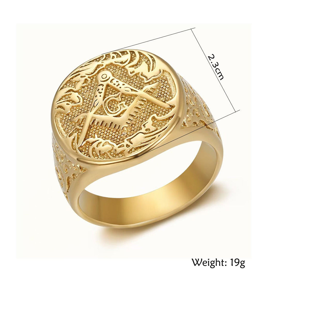 Kemstone Men’s Stainless Steel Vintage Emblem Signet Ring – Silver Gold TR0510