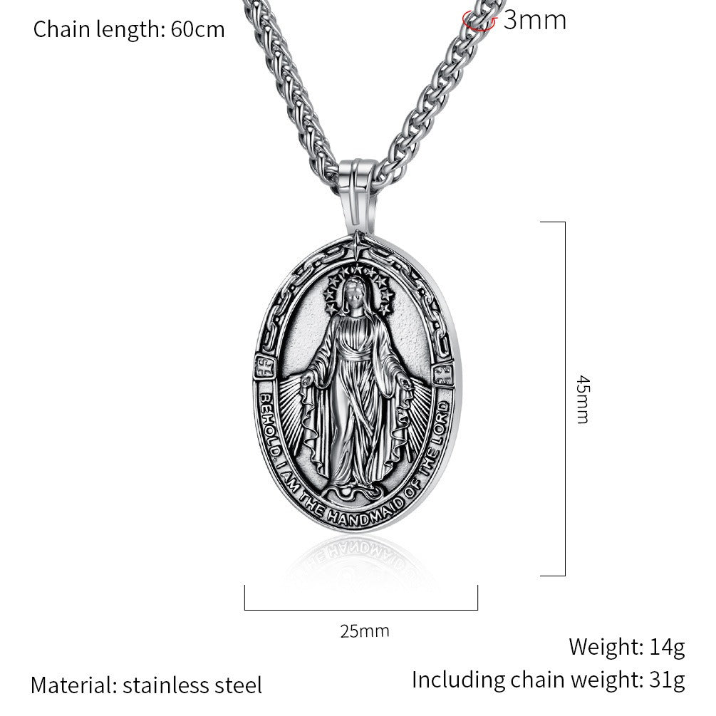 Kemstone Stainless Steel Medallion Pendant Necklace – Vintage Oval Design for Men K-PT681