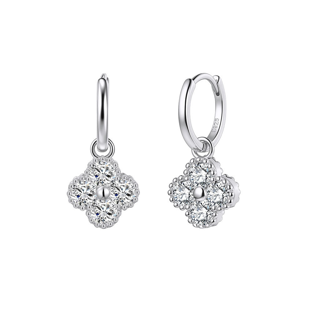 Kemstone Four Petal Cubic Zirconia Flower Stud Earrings for Women 925 Sterling Silver LZE65