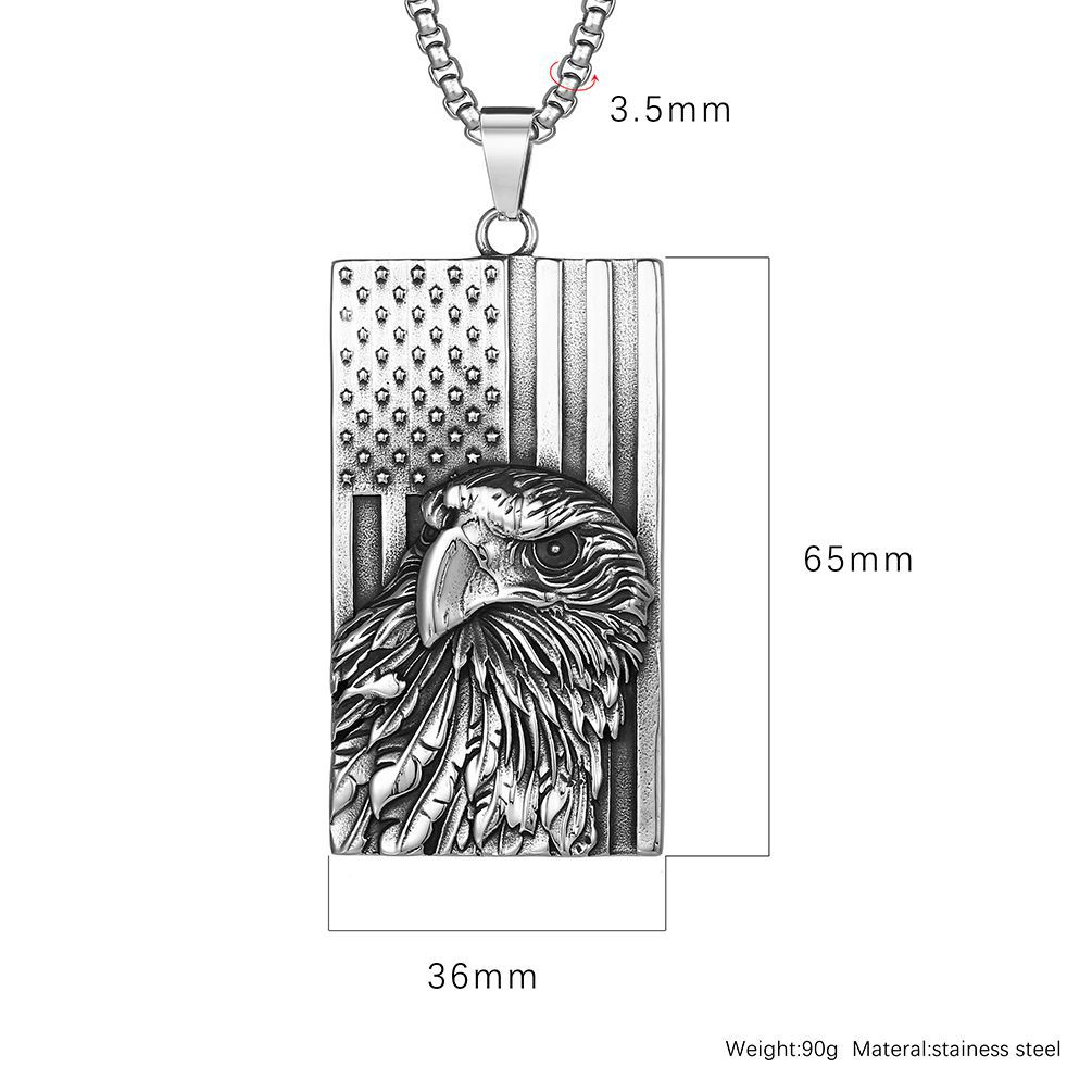 Kemstone Titanium Steel Eagle Flag Pendant Necklace for Men – Sculpted Relief Design K-PT486