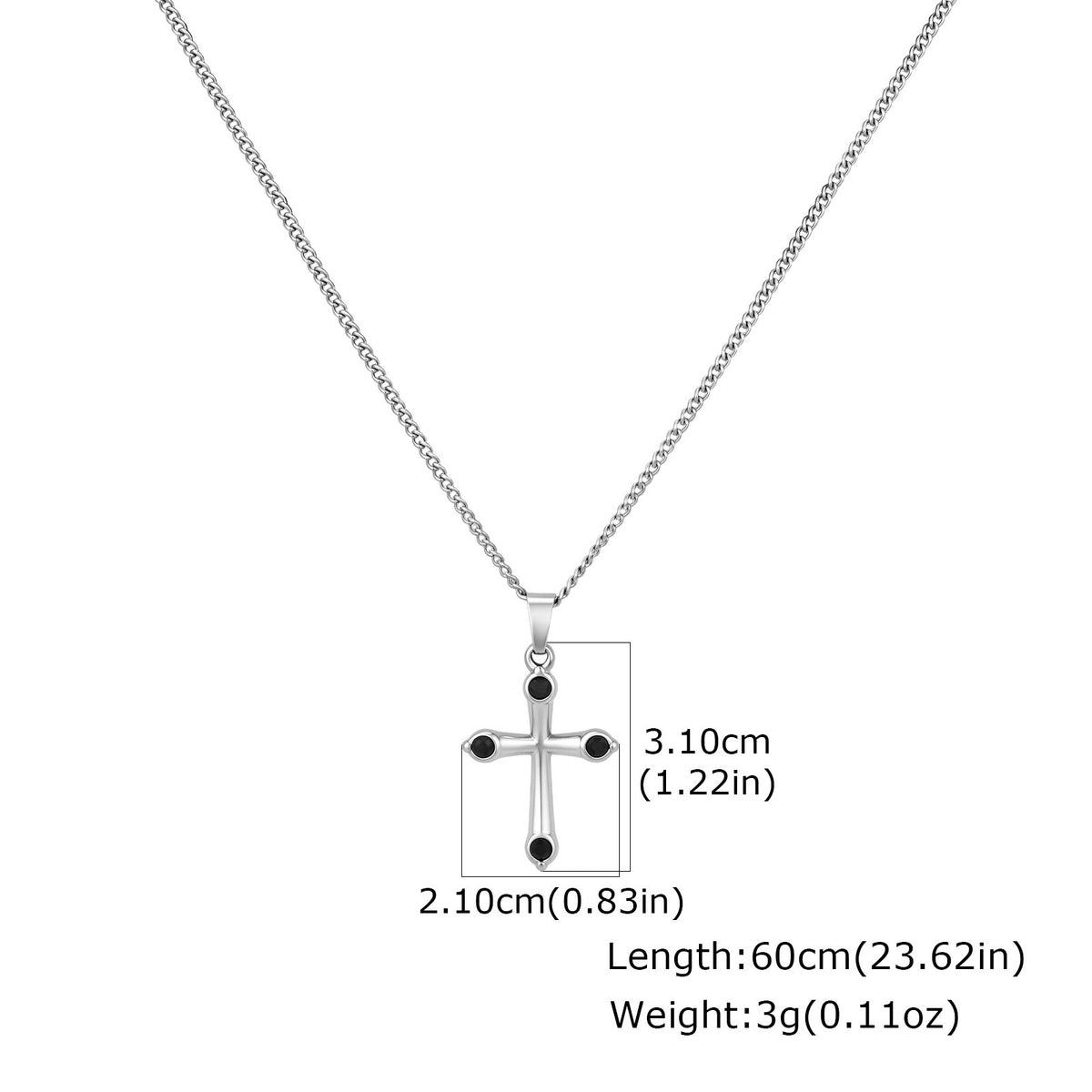 Kemstone Black Cubic Zirconia Cross Necklace for Men Stainless Steel PN-2488