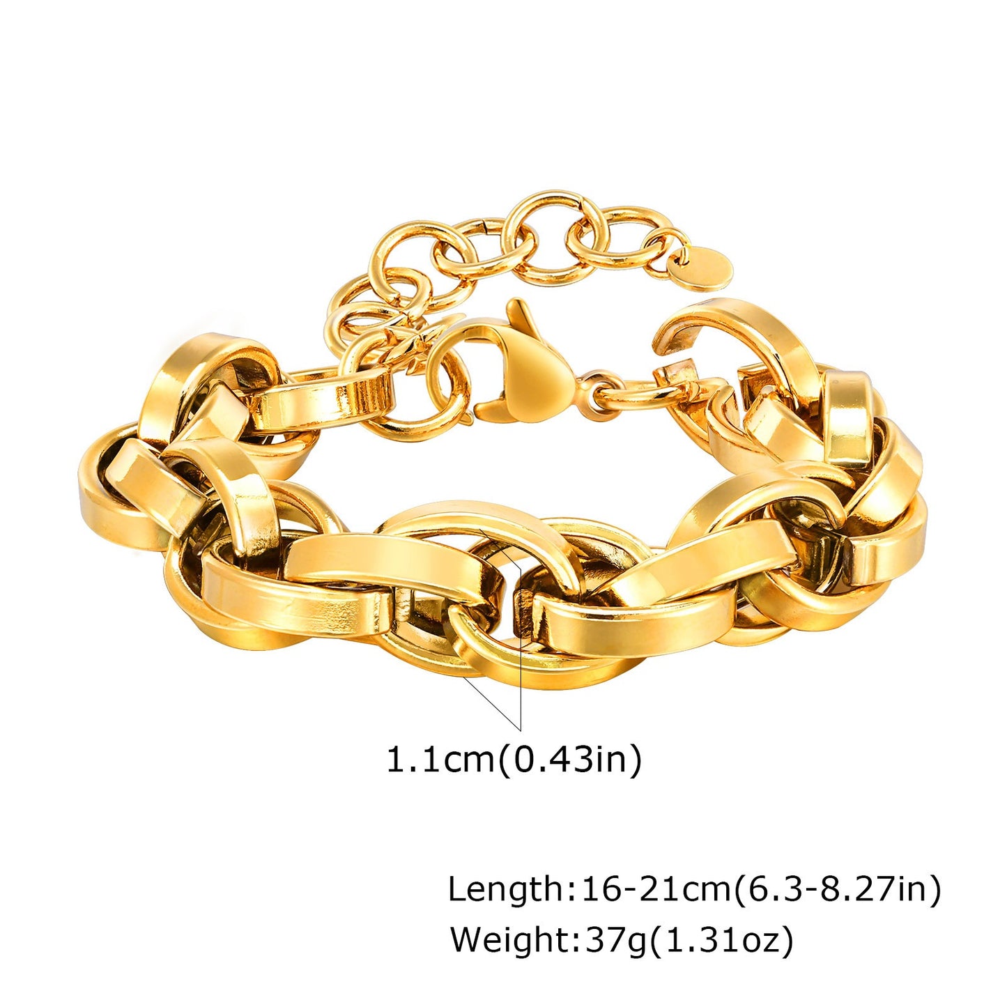 Pulsera de cadena gruesa estilo hip-hop para mujer: pieza llamativa y moderna en oro con geometría minimalista BR-961