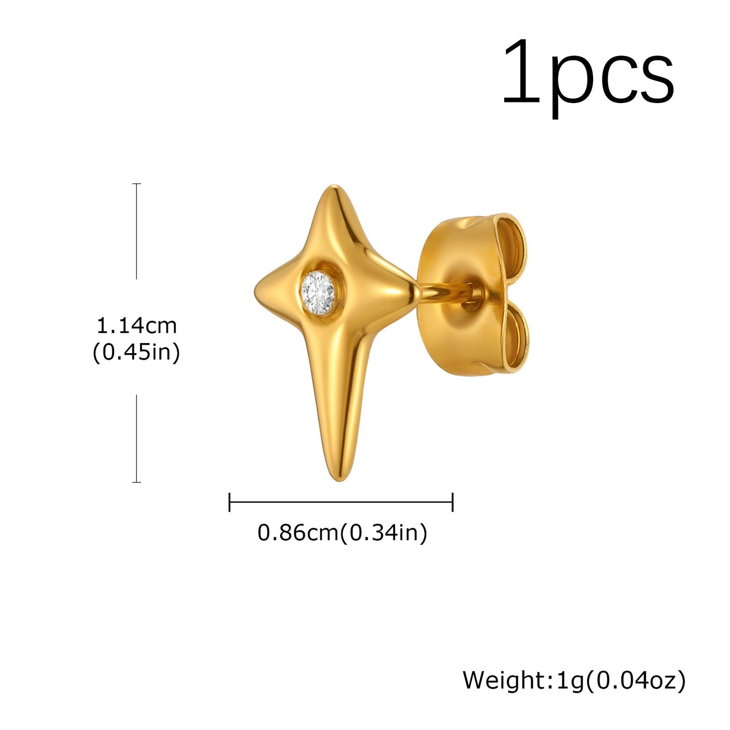 Kemstone Star Stud Earrings Stainless Steel Cubic Zirconia Earrings for Men ES-776