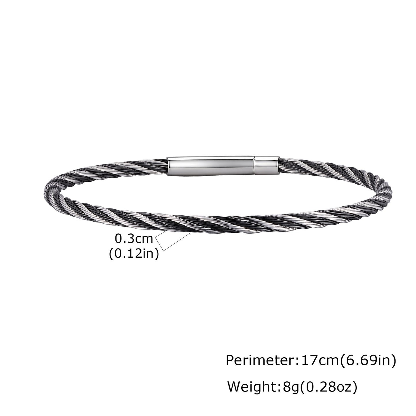 Kemston Twisted Rope Bracelet for Men Stainless Steel Cable Texture B-773
