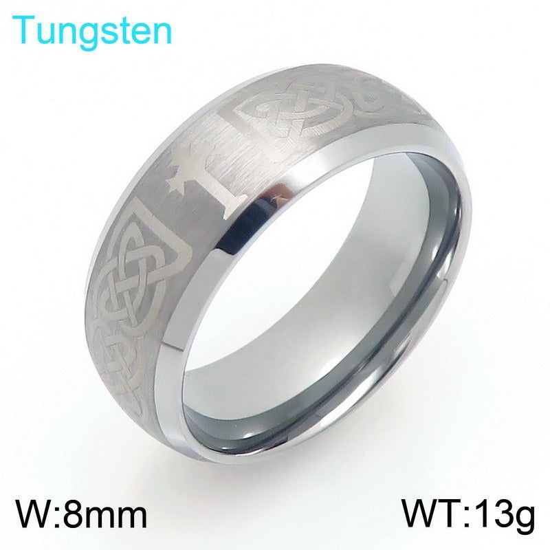 emstone 8mm Tungsten Ring for Men – Viking Celtic Knot & Flame Band KR114267-TS