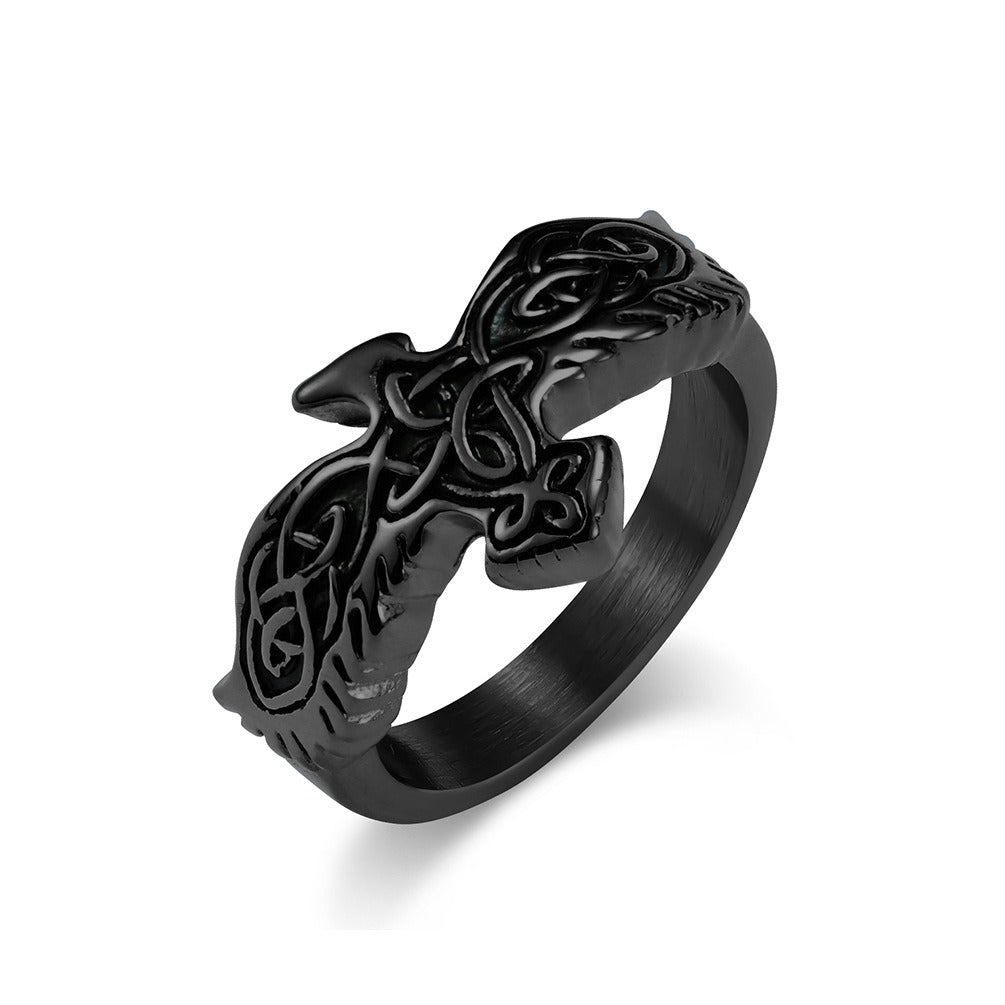 Kemstone Titanium Steel Celtic Eagle Knot Ring for Men, Vintage Symbolic Band, Silver/Gold/Black K-R718