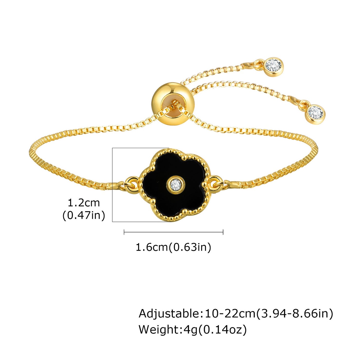 Pulsera de cadena ajustable de cobre con detalles de circonitas cúbicas florales negras Kemstone y acabado dorado: una joya versátil para la elegancia diaria PBR-038