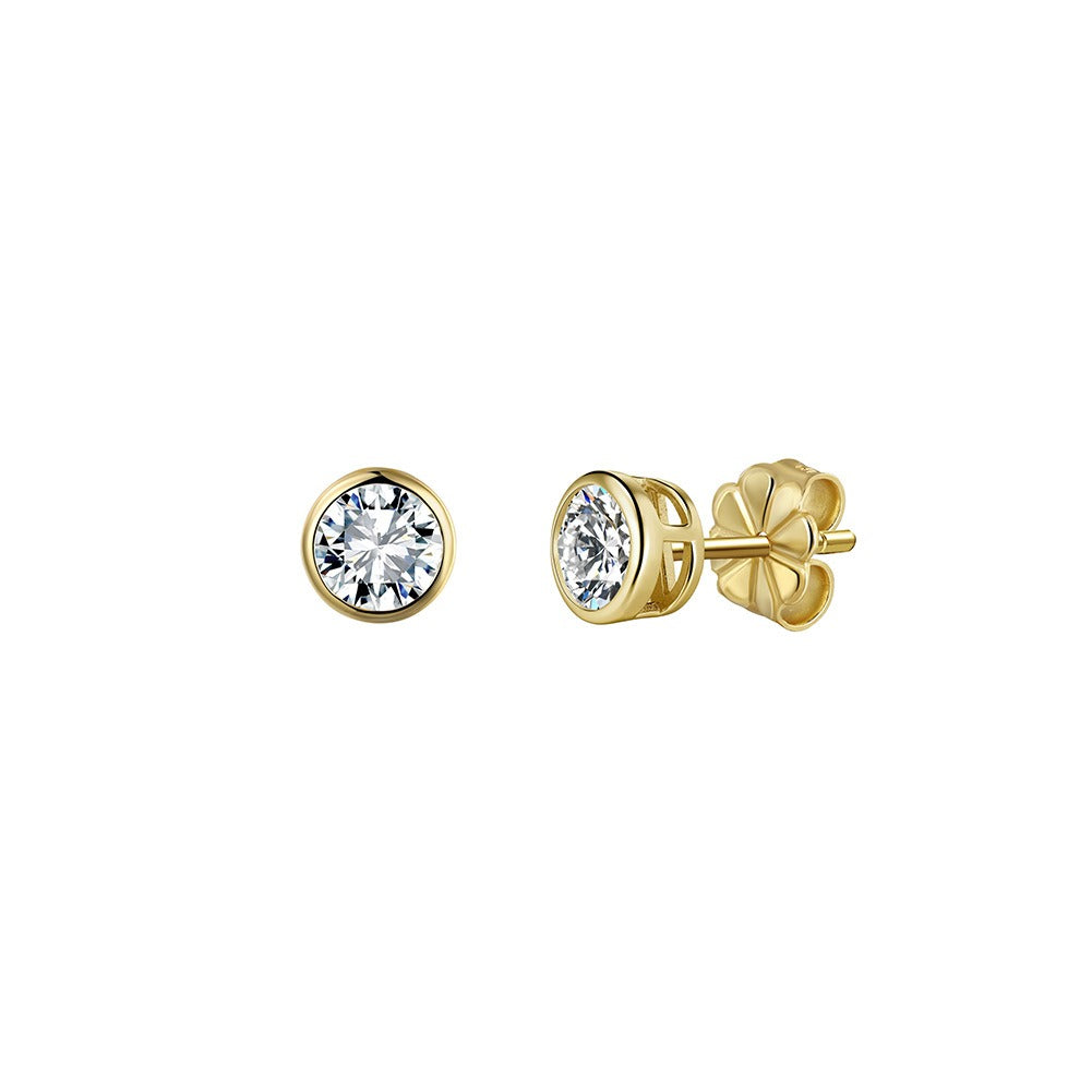 Kemstone Prong Set Round Moissanite Stud Earrings for Women – 925 Sterling Silver, 14K Gold/ Silver MOE16