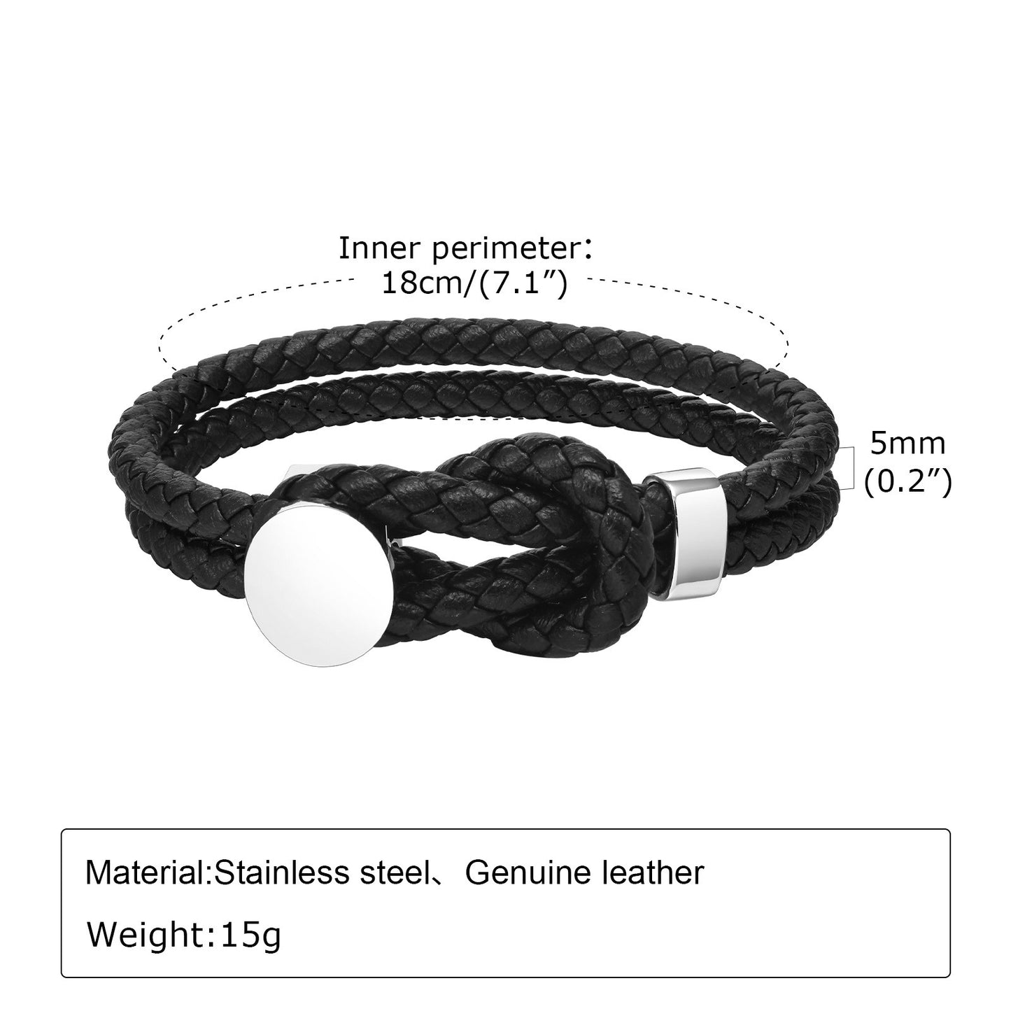 Kemstone Men’s Stainless Steel Leather Bracelet – Double-Layer Knot BL-712