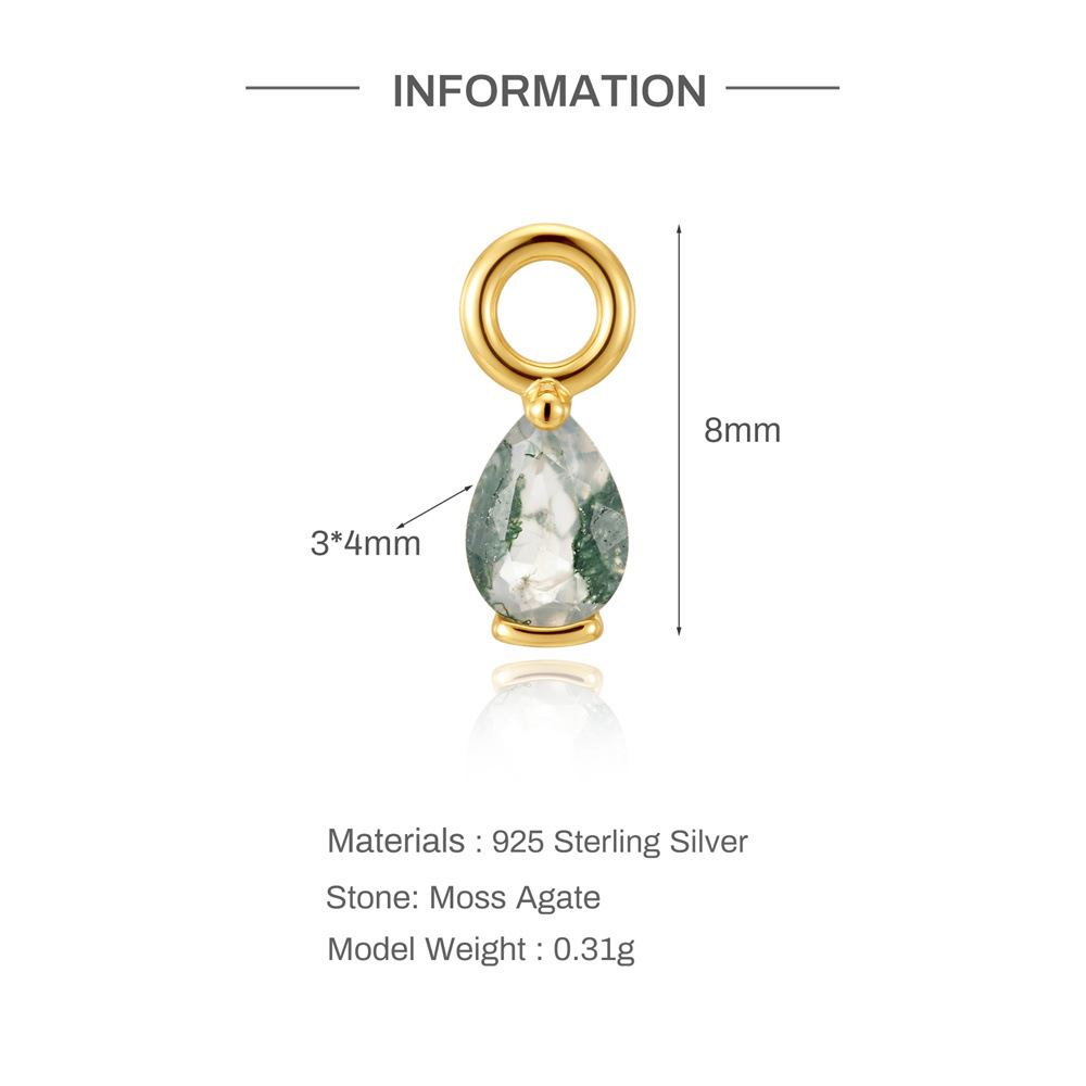 Kemstone 925 Sterling Silver Moss Agate Drop Charm for Women Natural Stone Pendant 60267647920C