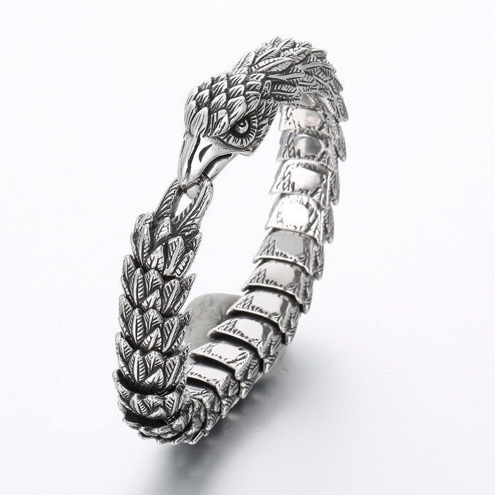 Kemstone Aged Eagle-Head Stainless Steel Bracelet – Heavy-Duty Norse Punk Style KB166824