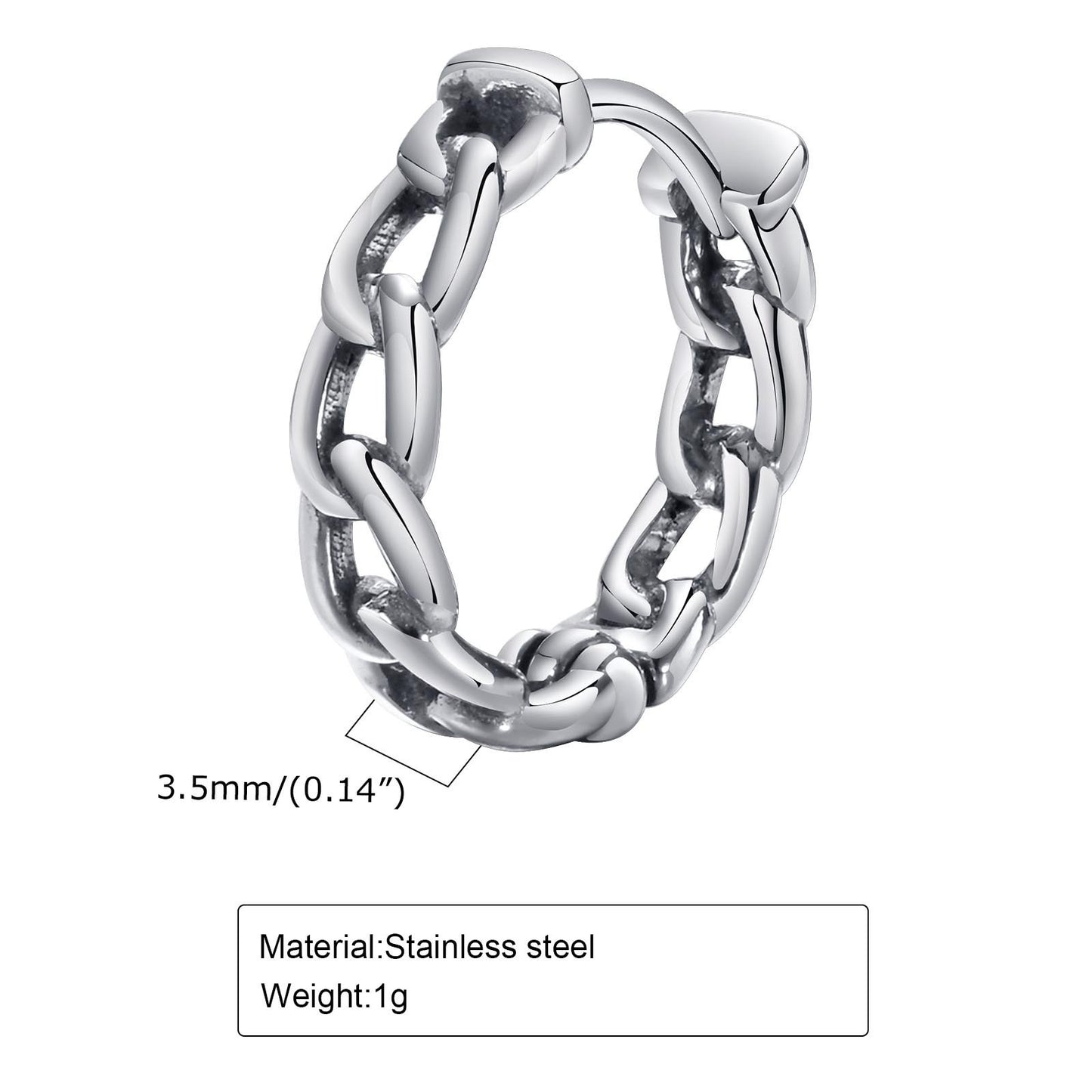 Kemstone Men’s Stainless Steel Chain Hoop Earring – Silver Black EH-302