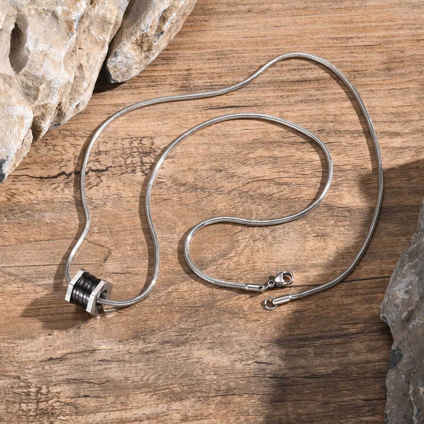 Kemstone Stainless Steel Black Rotary Cylinder Pendant Necklace for Men PN-2125