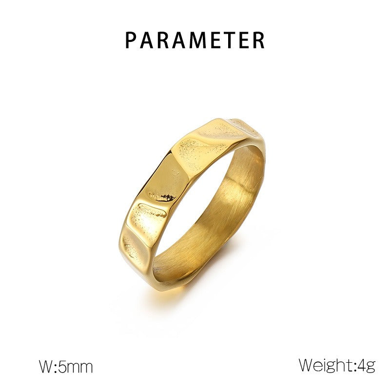 Kemstone Hammered Texture Titanium Steel Ring for Men Minimalist Style Gold Silver KR107701-KJX