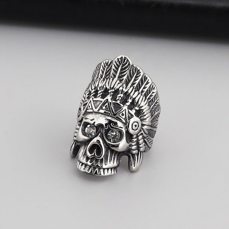 Kemstone Men's Geometric Titanium Steel Ring - Edgy Star & Anchor Tribal Design for Hip Hop Streetwear KR44629-BD