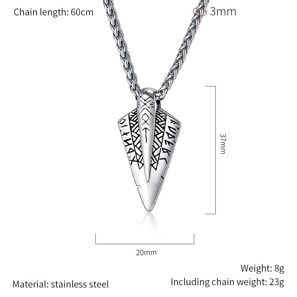 Kemstone  Viking Rune Spear Pendant Necklace for Men – Stainless Steel Arrowhead Symbol K-PT544