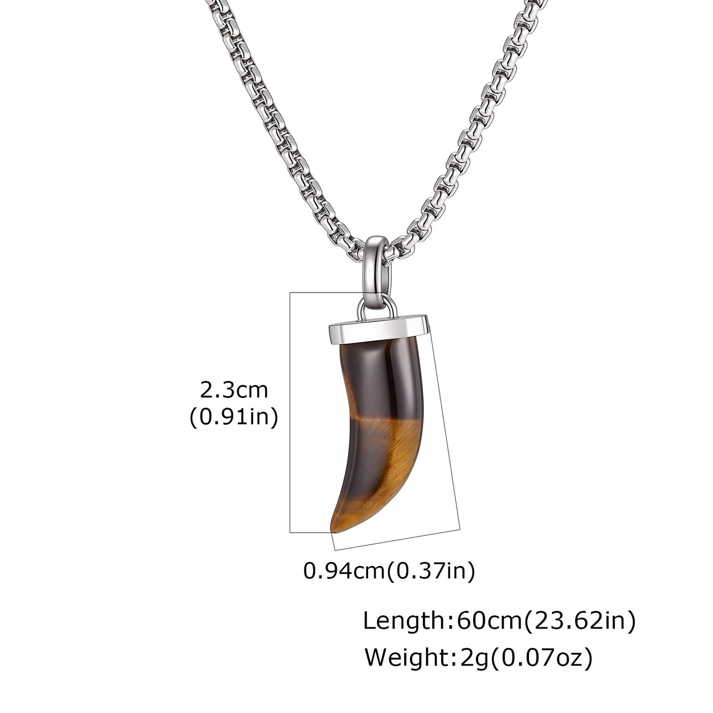 Kemstone Horn Pendant Necklace for Men & Women Stainless Steel Tiger Eye Black Agate PN-2438