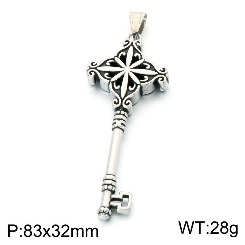 Kemston Stainless Steel Snake Wrap Rune Key Pendant Necklace for Men Gothic Labyrinth Symbol Key Charm KP118633-LU