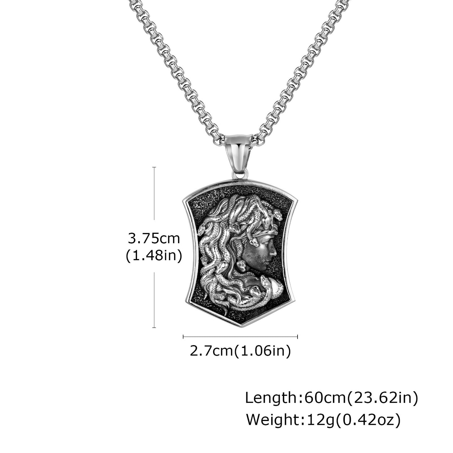 Kemstone Men’s Stainless Steel Medusa Pendant Necklace – Dark Relief Design PN-2021