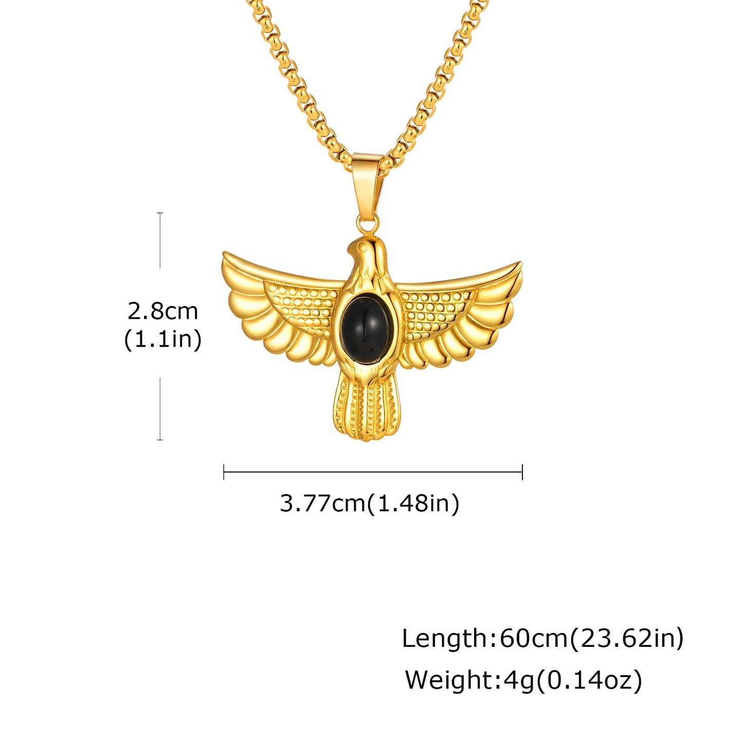 Kemstone Eagle Wing Pendant Necklace Stainless Steel Gold Black Detail for Men Women PN-2331