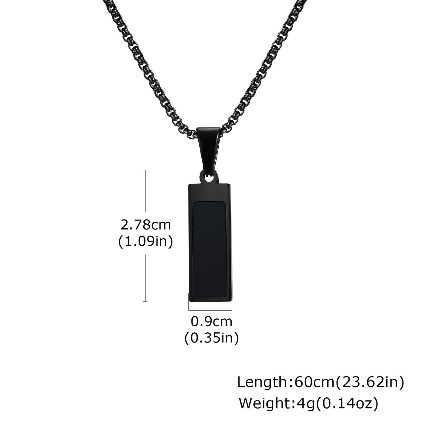 Kemstone Stainless Steel Black Acrylic Bar Pendant Necklace – Minimal Rectangle Style for Men PN-2179