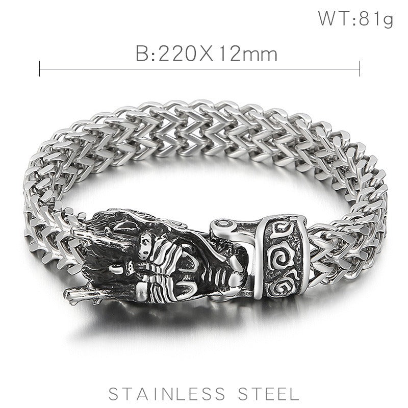 Kemstone Titanium Steel Dragon Head Chain Bracelet – Vintage Punk Style for Men KB148282-KJX