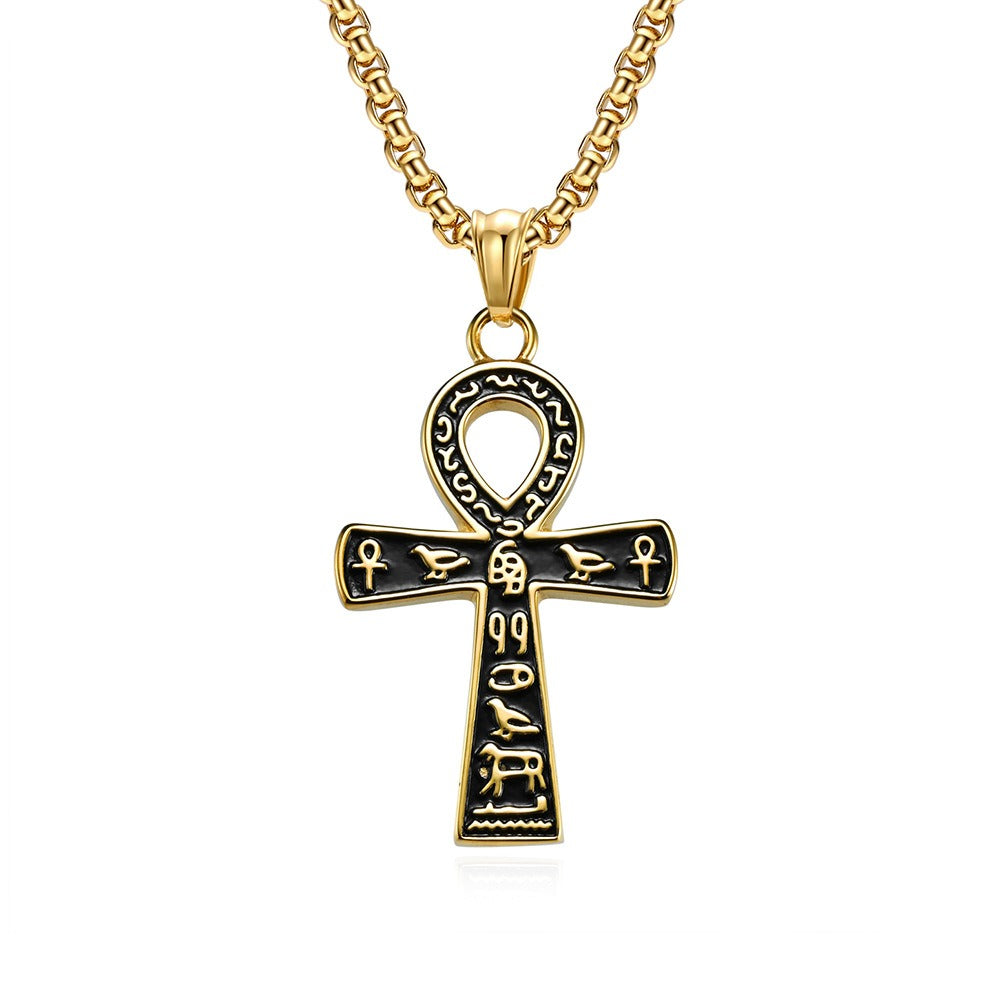 Kemstone Stainless Steel Ankh Cross Pendant Necklace for Men K-PT445