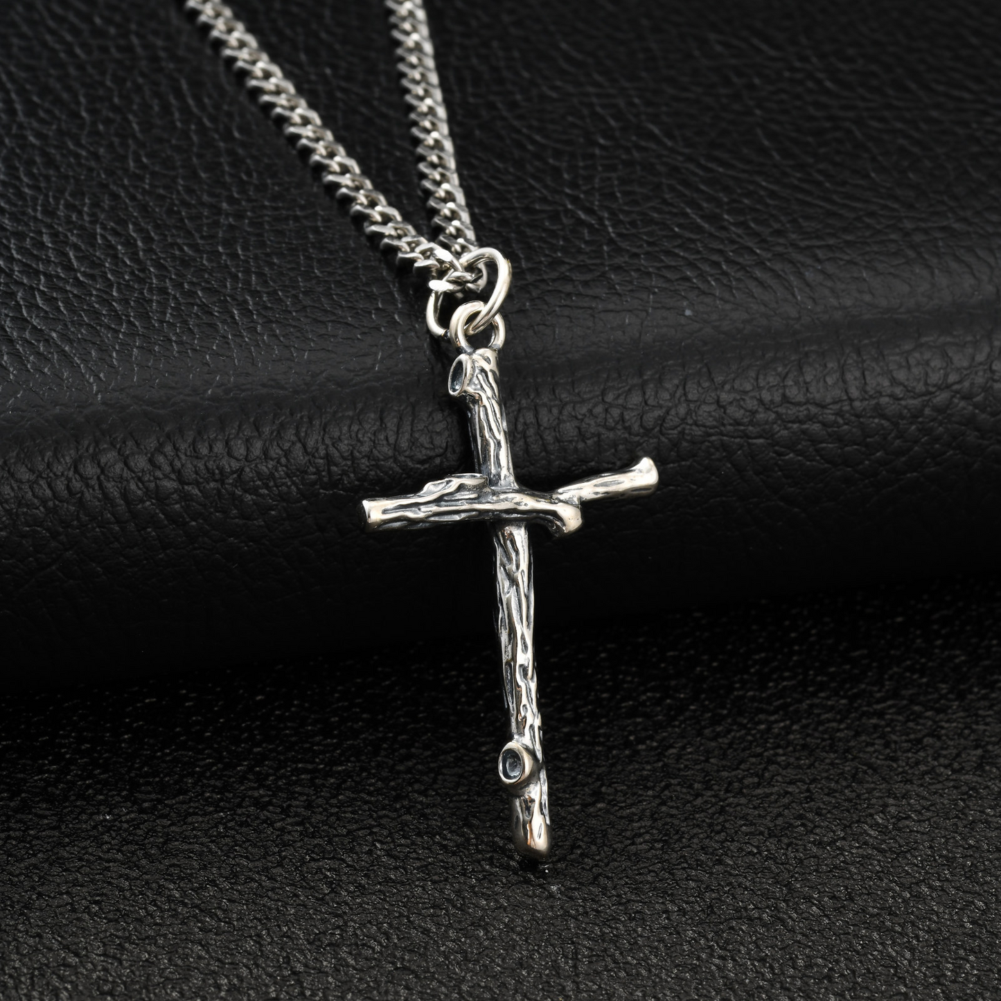 Kemstone Branch Cross Pendant Necklace Stainless Steel Chain Silver for Men PNB-403
