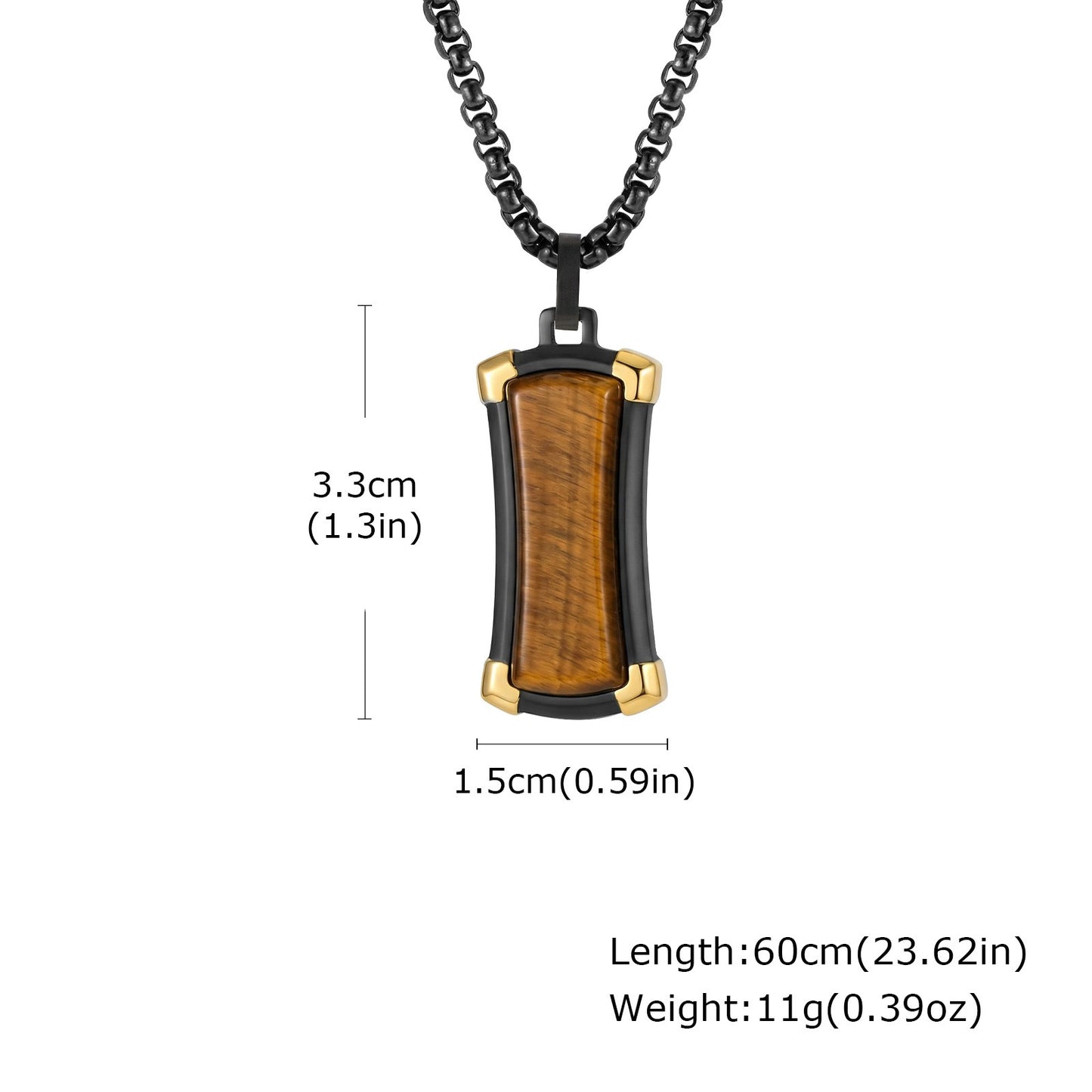 Kemstone Tiger Eye Stone Pendant Necklace for Men – Stainless Stee PN-2305