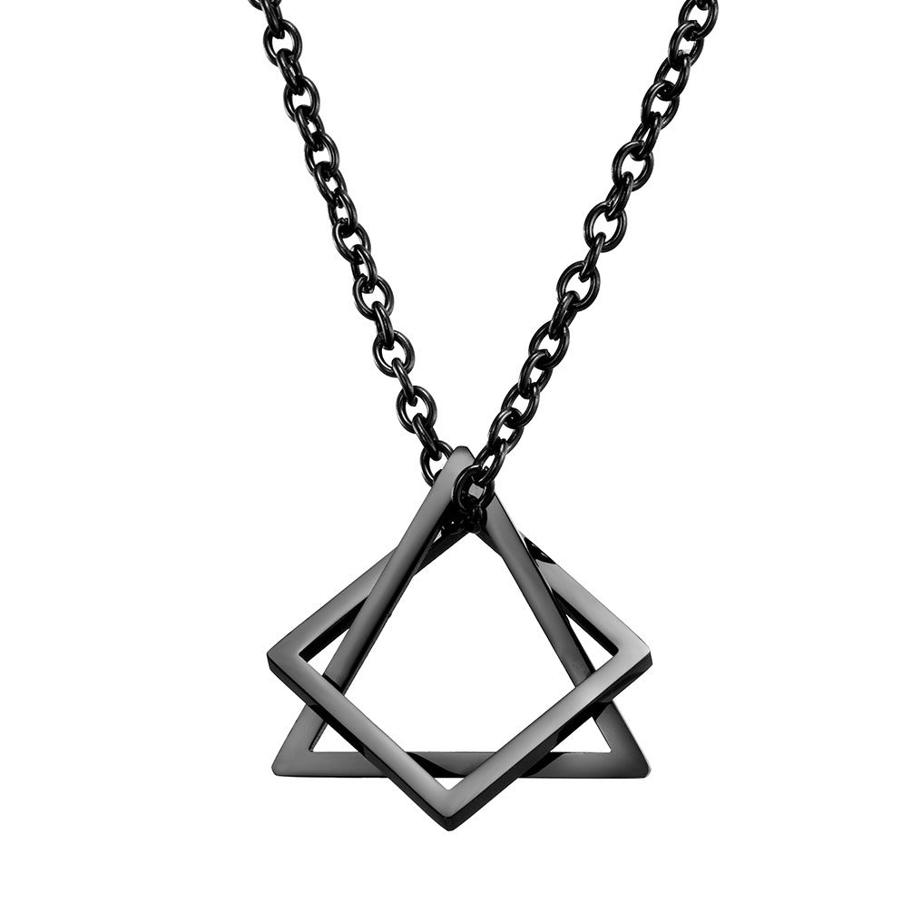Kemstone Stainless Steel Square Triangle Pendant Necklace for Men Women Layered Black Silver K-PT261