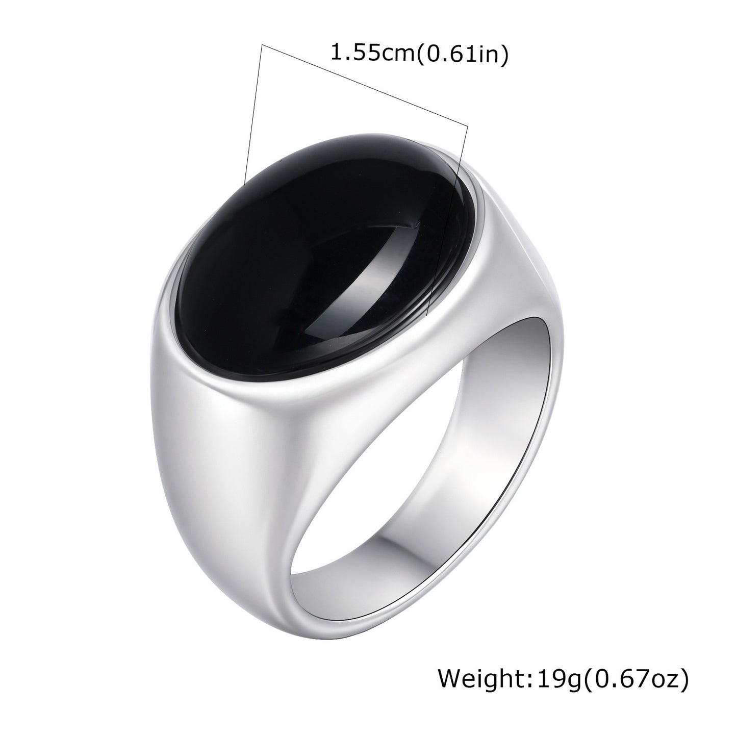 Kemstone Men’s Stainless Steel Ring – Oval Black Onyx Signet Style RC-829