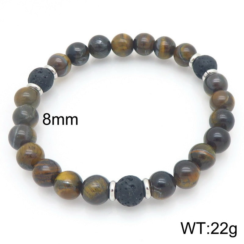 Kemstone Lava Stone Tiger Eye Bead Bracelet Elastic Natural Stone for Men Women KB210123-Z