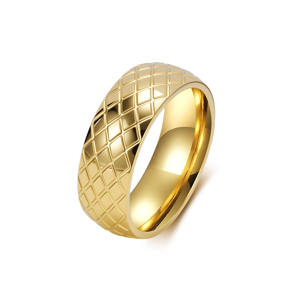 Kemstone Stainless Steel Geometric Grid Ring for Men 8mm Vintage Textured Pattern K-R1183