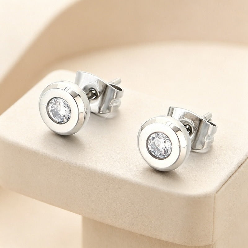 Kemstone Titanium Steel Round Cubic Zirconia Stud Earrings for Men & Women KE123975-GC