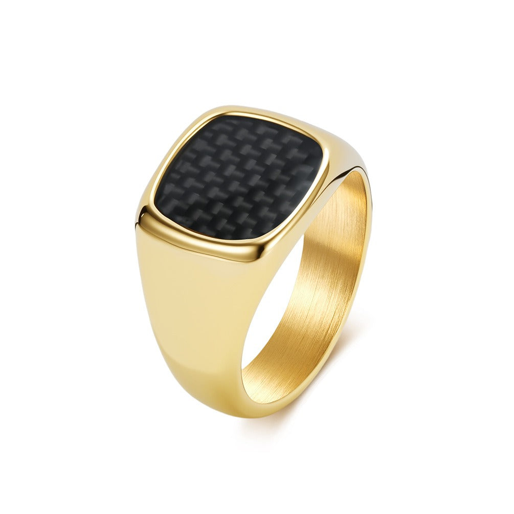 Kemstone Carbon Fiber Signet Stainless Steel Square Face Minimalist for Men K-R1135